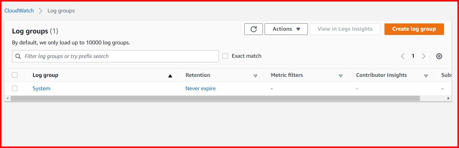 Picture showing the Create log group for creating the log group